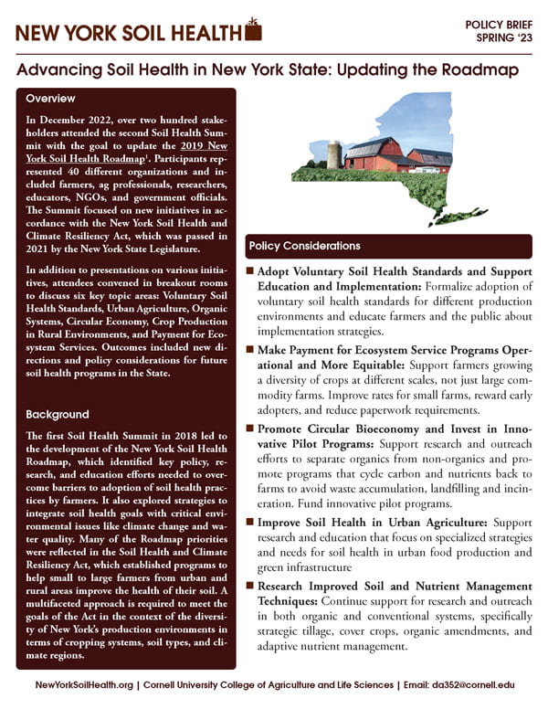 screenshot of page one of Advancing Soil health in New York State: Updating the Roadmap