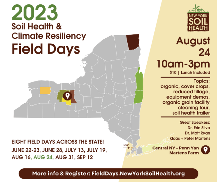 Event flyer for 8/24 | 2023 Soil Health and Climate Resiliency Field Day – Central NY